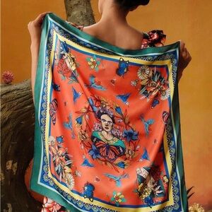 NWT Frida Kahlo Inspired Scarf Floral Butterfly Bird Print Square 28"